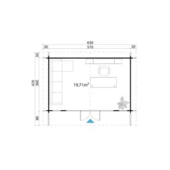 Lasita Maja Gartenhaus Sussex 2 Lichtgrau 570 Cm X 360 Cm -Vitavia Verkäufe Sussex 2 41313 Grundriss 1