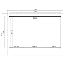 Lasita Maja Gartenhaus Sussex 2 Lichtgrau 570 Cm X 360 Cm -Vitavia Verkäufe Sussex 2 41313 Grundriss 2