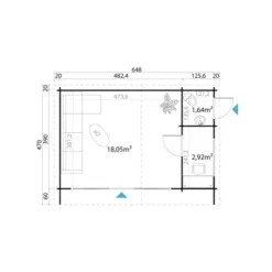 Lasita Maja Gartenhaus Java Lichtgrau 608 Cm X 390 Cm -Vitavia Verkäufe ava 4415802003 Grundriss 1