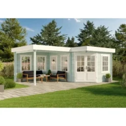 Alpholz Holz-Gartenhaus Flachdach Unbehandelt 422 Cm X 274 Cm