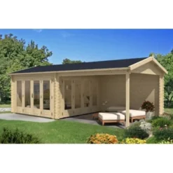 Alpholz Gartenhaus Freiburg-44 Natur 755 Cm X 399 Cm Mit 2 Falttüren