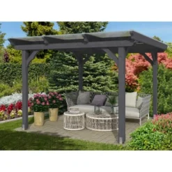 Skan Holz Holz-Pavillon Marseille Schiefergrau Lasiert 274 Cm X 304 Cm