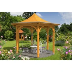 Skan Holz Pavillon Versailles Leimholz 418 Cm X 360 Cm Eiche Hell