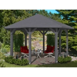 Skan Holz Pavillon Nice 2 Leimholz 484 Cm X 484 Cm Schiefergrau