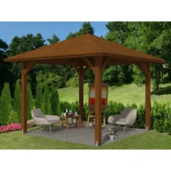 Skan Holz Holz-Pavillon Cannes 1 Nussbaum Lasiert 294 Cm X 294 Cm