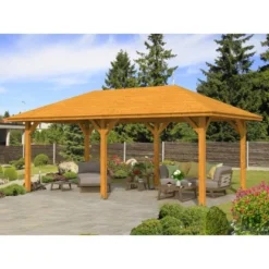 Skan Holz Holz-Pavillon Orleans 1 Eiche Hell Lasiert 294 Cm X 576 Cm