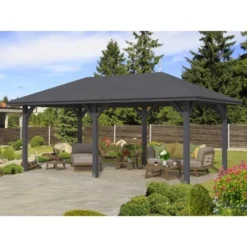 Skan Holz Holz-Pavillon Orleans 1 Schiefergrau Lasiert 294 Cm X 576 Cm