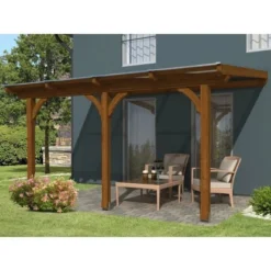 Skan Holz Terrassenüberdachung Rimini 434 X 250 Cm Douglasie Nussbaum