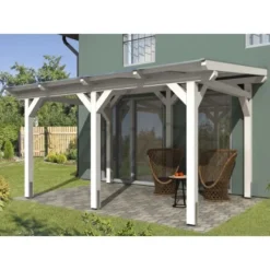 Skan Holz Terrassenüberdachung Siena 434 X 250 Cm Leimholz Weiß
