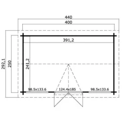 Lasita Maja Gartenhaus Kensington Lichtgrau 400 Cm X 250 Cm -Vitavia Verkäufe ton 4414340003 Grundriss 2